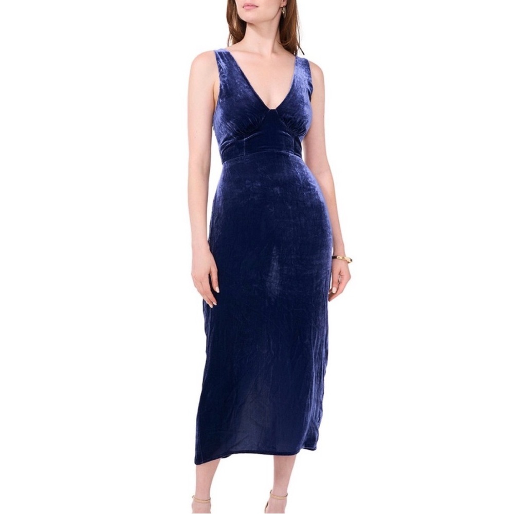 STATE Deep Blue Velvet Midi Dress
